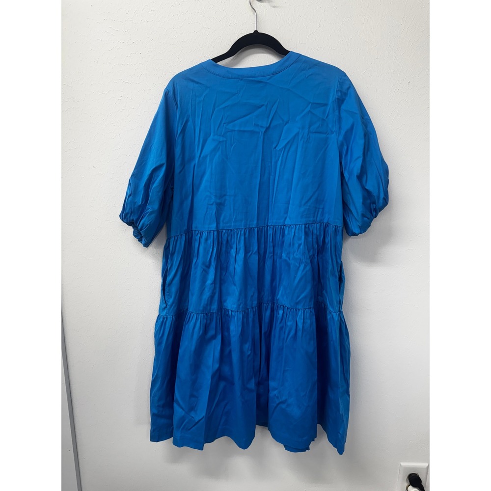 Chico's NWOT Blue Poplin Puff Sleeve Tiered Dress Pockets US 12 - Picture 8 of 10